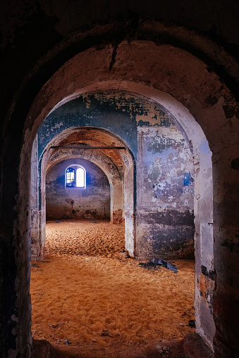 Old abandoned church in desert. Former church of st. Nicholas in Kondrashovka.