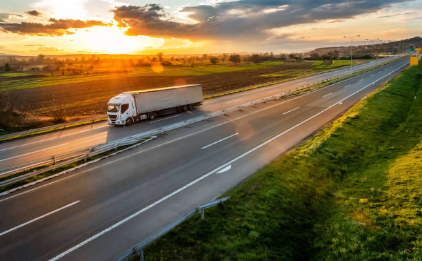 istock Transportation truck at sunset 1685389967