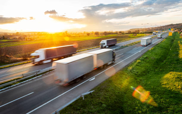 istock Transportation trucks in high speed driving on a highway 1685390627