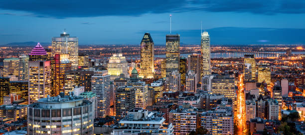 Montreal panorama at dusk stock photo