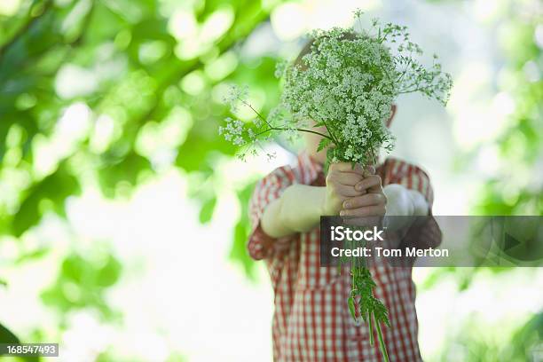 Bambino Con Bouquet Di Fiori - Fotografie stock e altre immagini di Bambino - Bambino, Fiore di campo, Raccogliere frutta