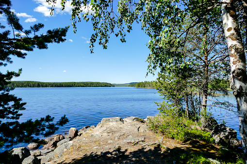 Tree-covered islands and mountains in Sweden.