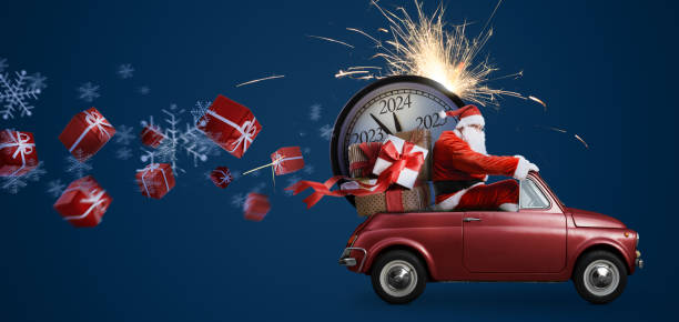 papai noel 2024 contagem regressiva no carro - pick up truck truck toy figurine - fotografias e filmes do acervo