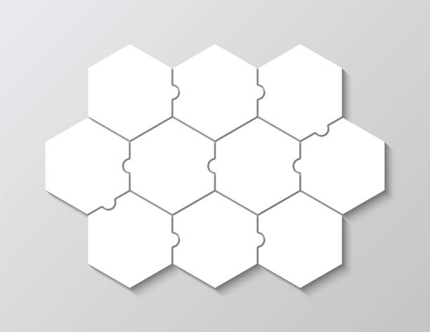 hexagon 비즈니스 프레젠테이션 인포그래픽. 인포그래픽을 위한 비즈니스 프레젠테이션. 직소 퍼즐 정보 그래픽 - jigsaw piece choice banner number stock illustrations