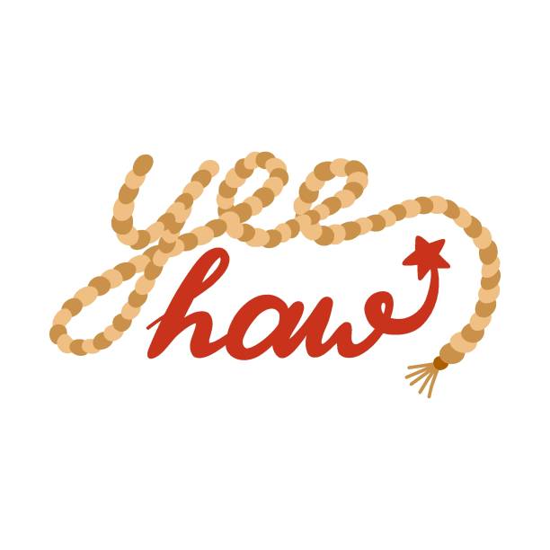 Handwritten exclamation Yeehaw! with cowboy rope. Simple lettering with Yee haw quote in western and wild west theme. Hand drawn retro vector design for poster, t-shirt print, aesthetic party Handwritten exclamation Yeehaw! with cowboy rope. Simple lettering with Yee haw quote in western and wild west theme. Hand drawn retro vector design for poster, t-shirt print, aesthetic party. theme wild wild west stock illustrations