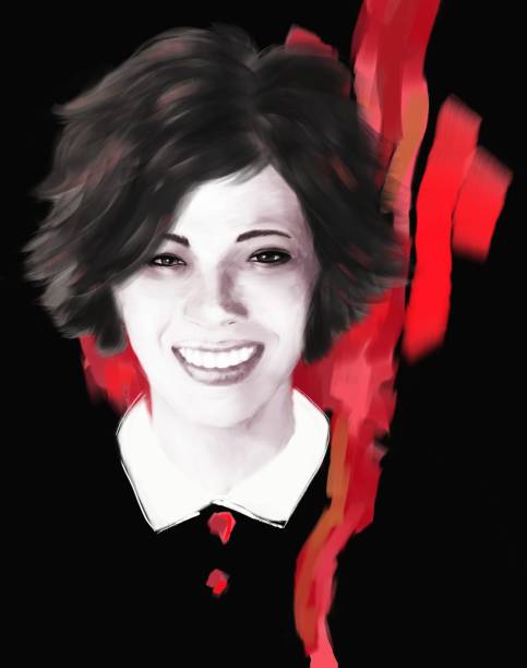 istock Picturesque illustration of a smiling woman on a colored abstract background 1685513202