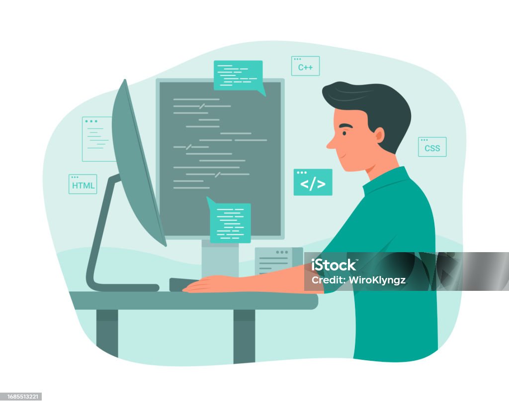 Programmer Man Process Coding For Software Development Concept ...