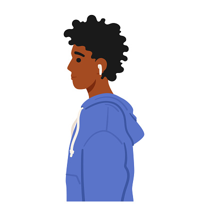 African Teenage Male Character Standing In Profile, Exudes Youthful Confidence With A Strong, Defined Silhouette, Showcasing His Cultural Identity And Individuality. Cartoon People Vector Illustration