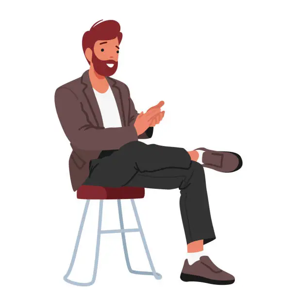Vector illustration of Man Applauding Sitting on Chair Isolated on White Background. Happy Male Character Cheering, Support Friend