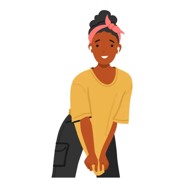 Vector illustration of Confident Black Teenage Girl Character Strikes A Playful Pose, Exuding Grace, Cartoon People Vector Illustration
