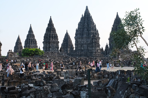 Yogyakarta, Indonesia - September 17 2023 : Visitors on Prambanan temple site