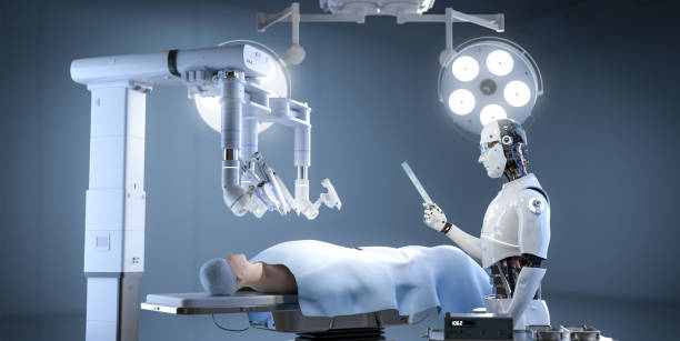 istock Doctor robot with robotic assisted surgery in operating room 1685514901