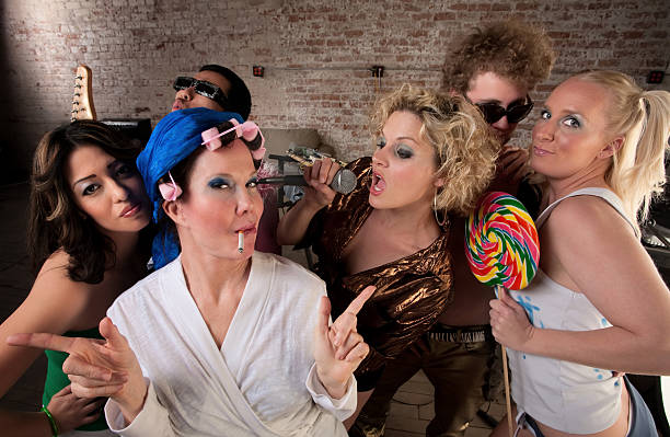 istock Funky housewife with rowdy group 168555815