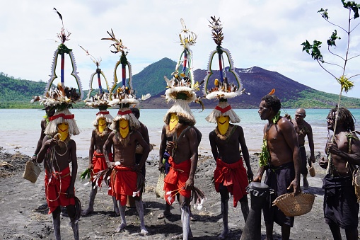 Rabaul, East New Britain, Papua New Guinea, August 21, 2023.\nThe dancers were posing for photographs after having performed a ceremonial dance