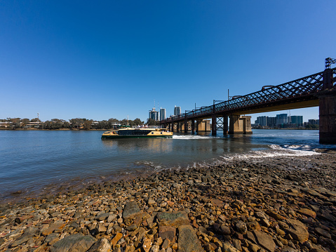Sydney, Australia - September 16, 2023: Ferry travelling through Parramatta River.