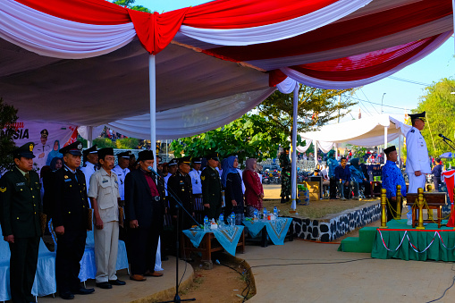 Bandung, West Java, Indonesia - 17 August, 2023 : Photo of the Commemoration Ceremony of Indonesia's 78th independence day, attended by government officials. High Quality Photos