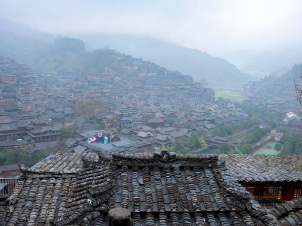 Miao Village in the clouds and mist, Guizhou, China. Miao Village in the clouds and mist, a mountain village in the southeast of Guizhou, China. qiandongnan miao and dong autonomous prefecture stock pictures, royalty-free photos & images