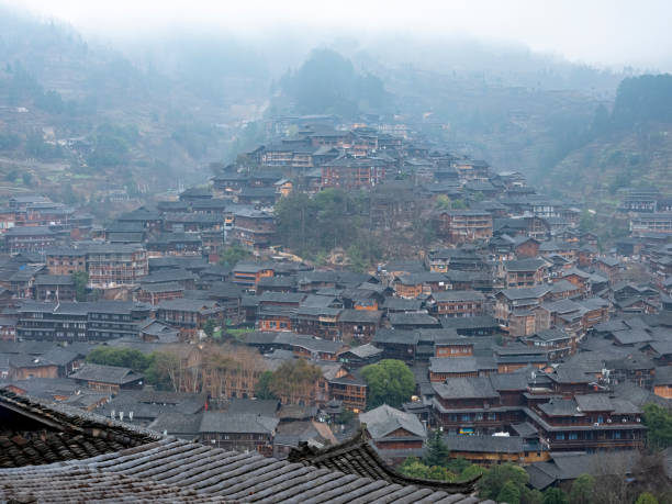 Panoramic view of Miao village, Guizhou, China. Panoramic view of Miao village, Xijiang Qianhu Miao village, Guizhou, China. qiandongnan miao and dong autonomous prefecture stock pictures, royalty-free photos & images