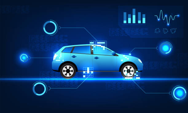 istock Modern car technology can control the operation and check the condition of the car through the smartphone application. Convenient and fast for users Cars with technology circle connectors 1685735040