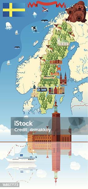Cartoon Map Of Sweden-vektorgrafik och fler bilder på Karta - Karta, Serier, Sverige