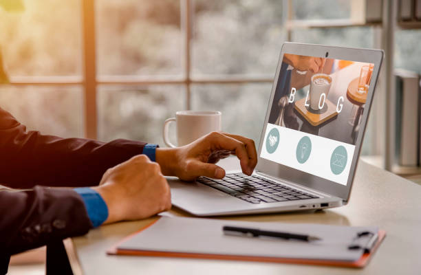 Freelance man reading online content blog job search