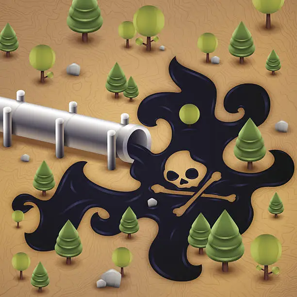 Vector illustration of Oil Pipeline Spill Pollution