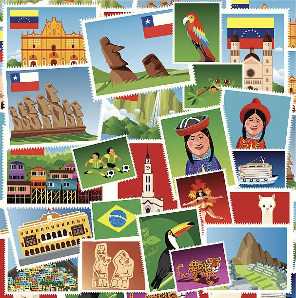 Vector illustration of South America Stamps