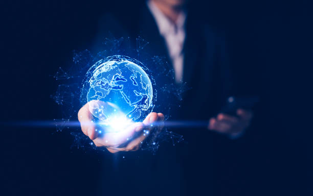 istock Global business globe with network connection, Social network communication. Businessman with link digital marketing. Internet data exchange, digital transformation, metaverse, big data visualization 1685811926