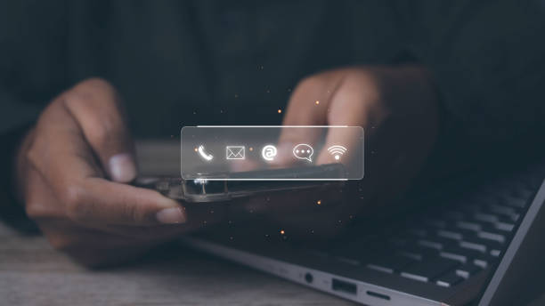 istock CONTACT US, Man using phone support hotline people connect customer service. 1685814104
