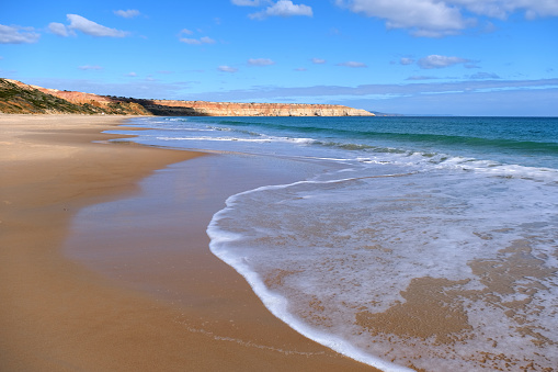 Shore at beautiful Maslin Beach, on a southern coastal suburb of Adelaide, South Australia.