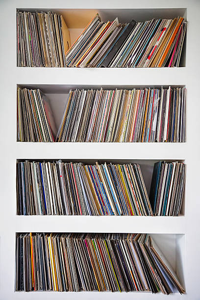 istock Vinyl records collection in custom wall shelves 168586293