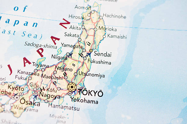 istock Close up of Japan on a paper map 168586326