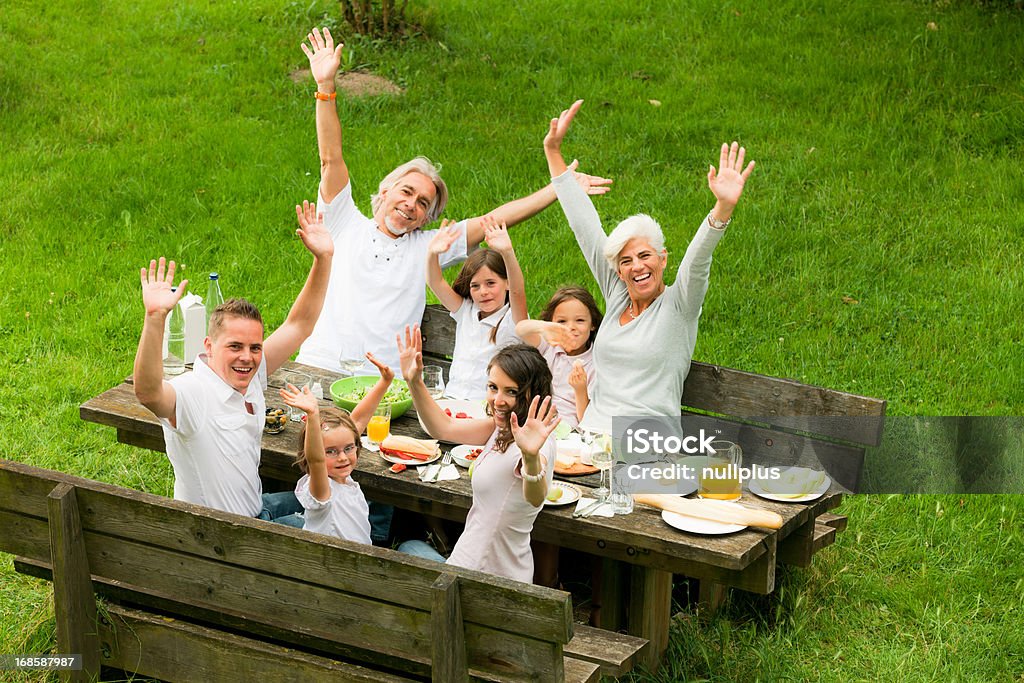 Duże rodziny o piknik w ogrodzie - Zbiór zdjęć royalty-free (Rodzina)