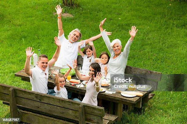 Duże Rodziny O Piknik W Ogrodzie - zdjęcia stockowe i więcej obrazów Rodzina - Rodzina, Ogród formalny, Barbecue