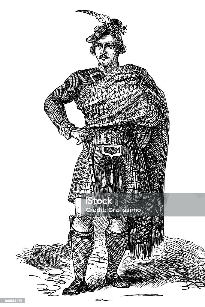 Incisione scotish uomo in costume tradizionale Da 1870 - Illustrazione stock royalty-free di Scozia