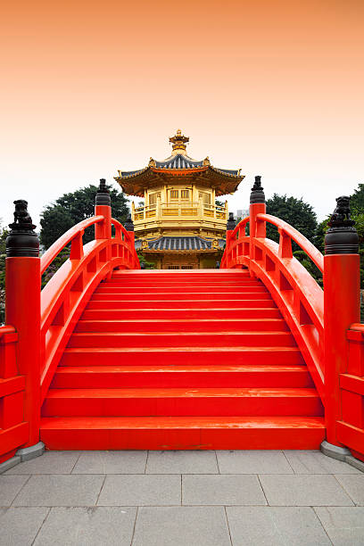 Golden pavilion in Chinese nunnery stock photo