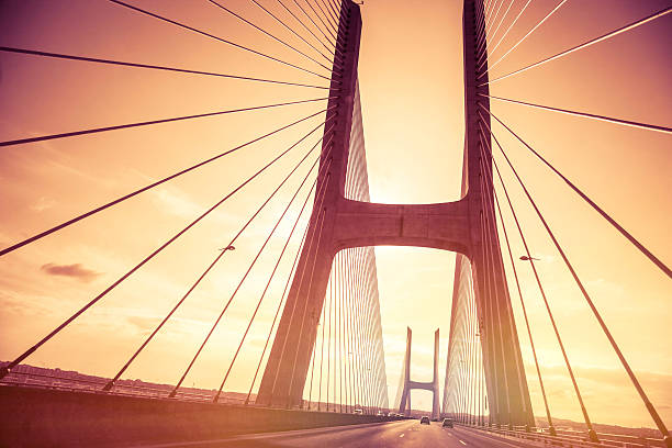 Highway on Vasco da Gama bridge in Lisbon, Europe