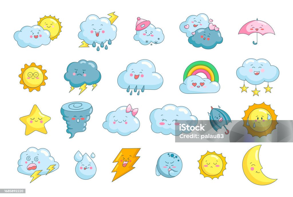 Cute Weather Names Cute Weather Characters Weather Forecast Vector Drawing Collection Of ...