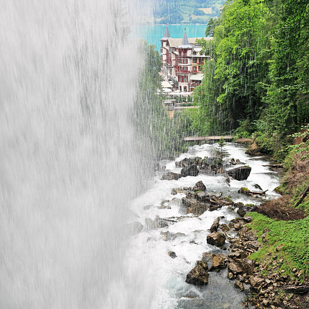 wodospad widok, szwajcaria - waterfall footbridge switzerland rapid zdjęcia i obrazy z banku zdjęć