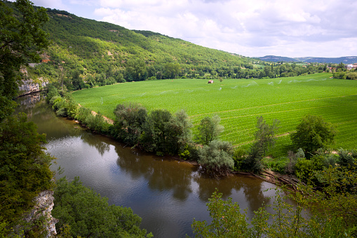 Europe, France, Quercy, Lot, The scenic Lot Valley and river near Cajarc