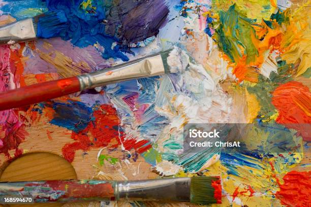 Künstler Ölmalerei Farbpalette Stockfoto und mehr Bilder von Farbpalette - Farbpalette, Abstrakt, Bildhintergrund