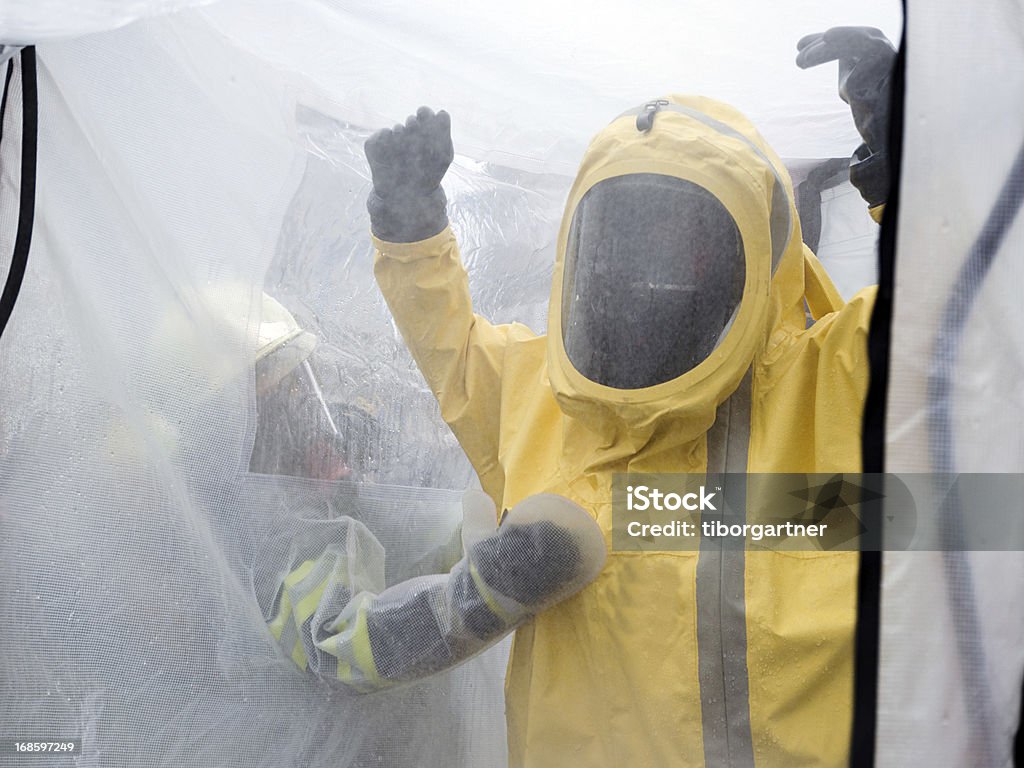 Decontamination decontamination in decontaminating tent Chemical Plant Stock Photo