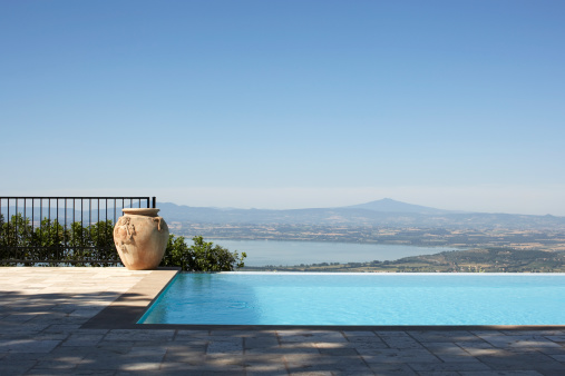 Swimming pool with view over Umbria, Italy