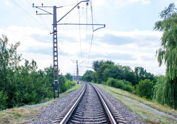 istock Power line poles and railroad tracks. 1685982974
