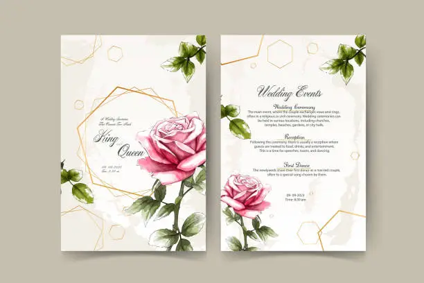 Vector illustration of Set of card with flower rose, leaves. Wedding ornament concept. Floral poster, invite. Vector decorative greeting card or invitation design background