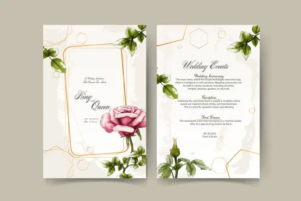 Vector illustration of Set of card with flower rose, leaves. Wedding ornament concept. Floral poster, invite. Vector decorative greeting card or invitation design background
