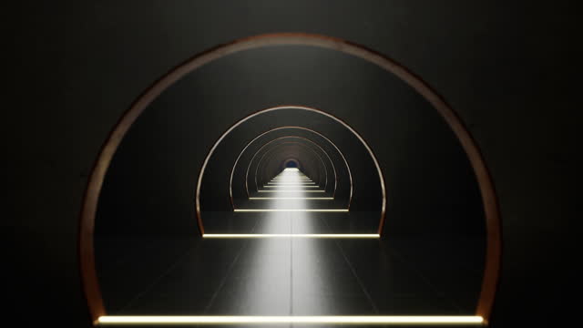 An endless round-shaped tunnel, the camera flies forward
