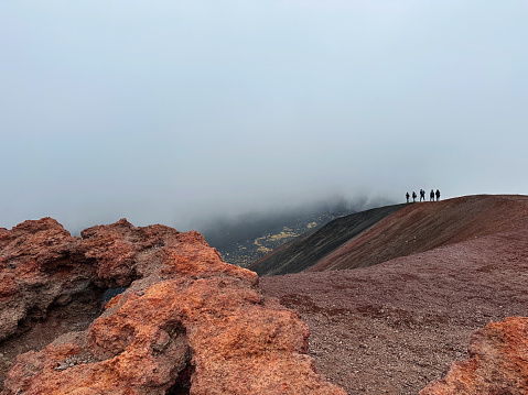 Scenery of volcanic rock and dry lava on Mountain Etna