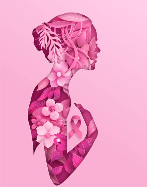 world breast cancer day. Breast cancer awareness month. paper cut woman with flowers and pink ribbin. breast cancer awareness stock illustrations