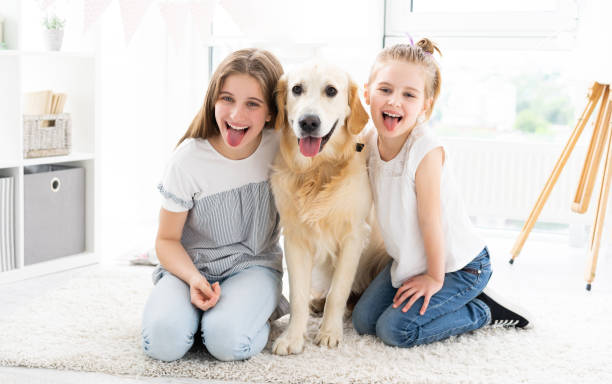 istock Smiling sisters with cute dog 1686044157